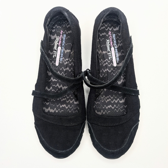 Y2K Skechers Black Suede Strappy Ballet Flats Sneakers - Picture 2 of 8